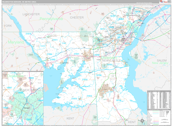 Wilmington-Newark, DE Metro Area Wall Map